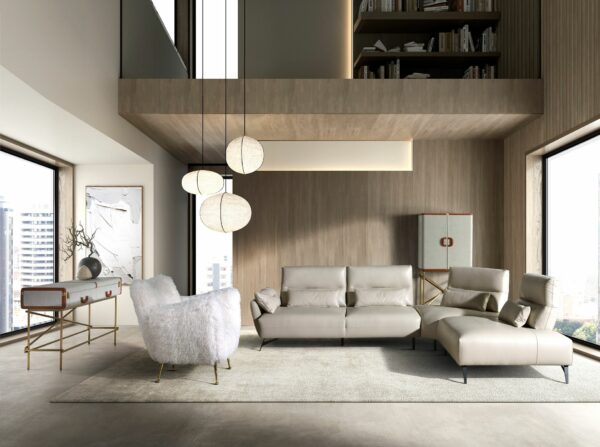 Sofá chaise longue derecha piel arena