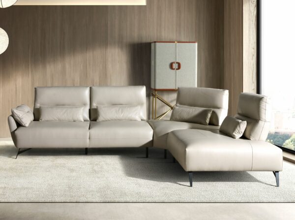 Sofá chaise longue derecha piel arena