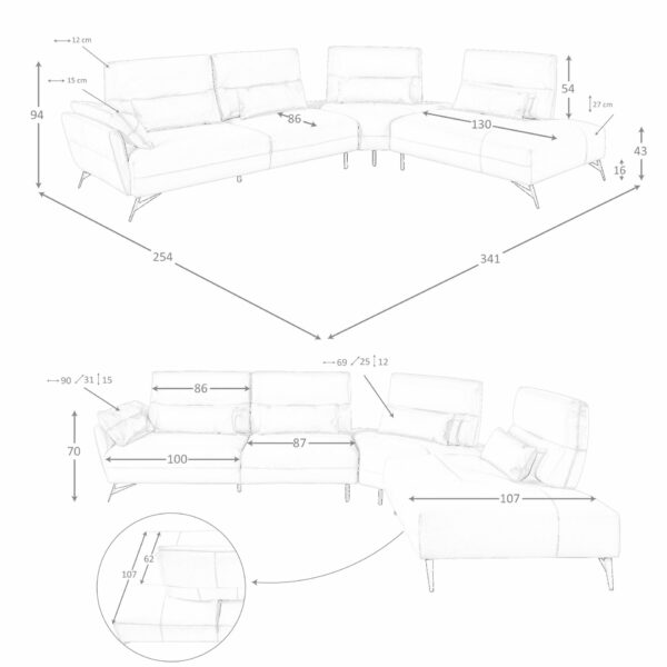 Sofá chaise longue derecha piel arena