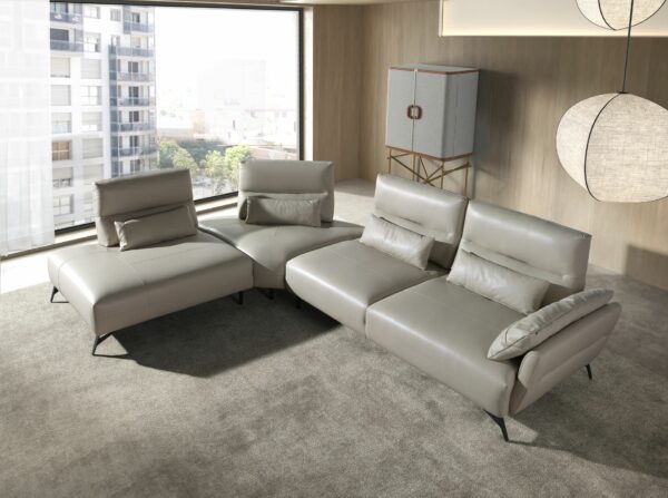 Sofá chaise longue izquierda piel arena