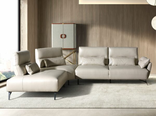 Sofá chaise longue izquierda piel arena