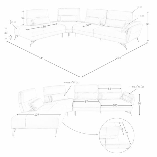 Sofá chaise longue izquierda piel arena