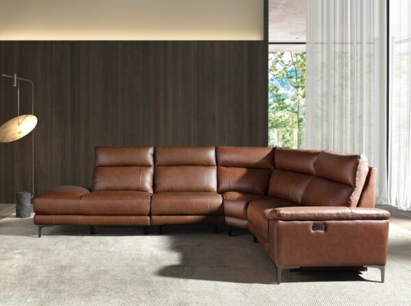 Sofá chaise longue relax izquierda piel marrón tabaco