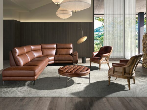 Sofá chaise longue relax izquierda piel marrón tabaco