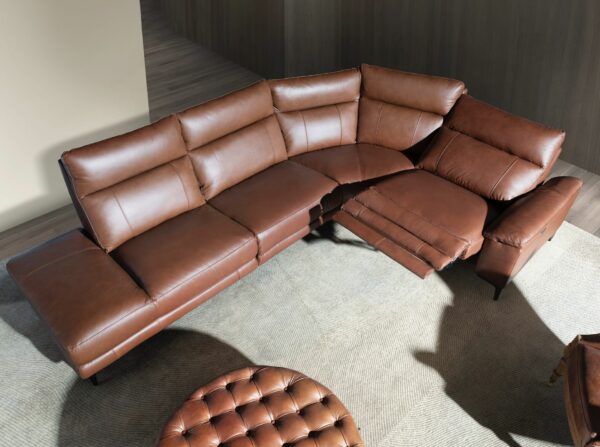 Sofá chaise longue relax izquierda piel marrón tabaco