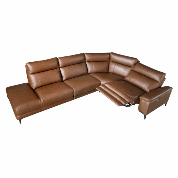 Sofá chaise longue relax izquierda piel marrón tabaco