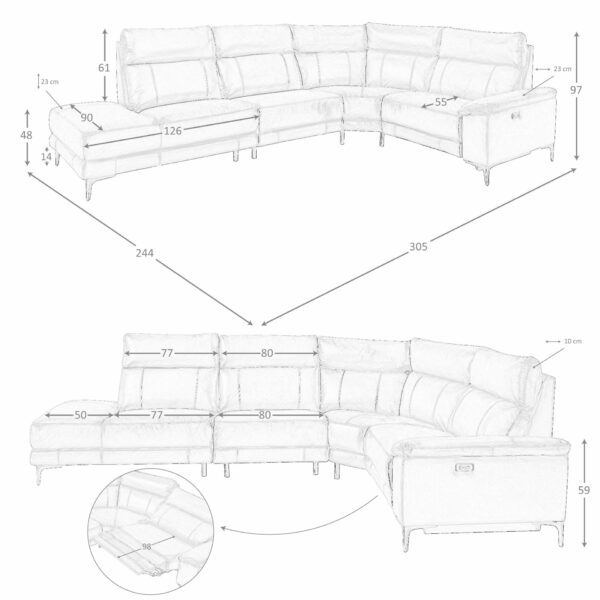 Sofá chaise longue relax izquierda piel marrón tabaco