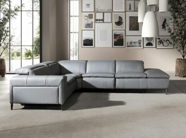 Sofá chaise longue relax derecha piel gris