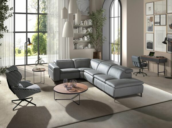 Sofá chaise longue relax derecha piel gris
