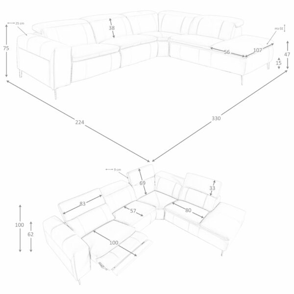 Sofá chaise longue relax derecha piel gris