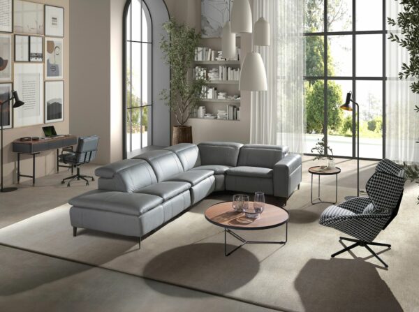 Sofá chaise longue relax izquierda piel gris
