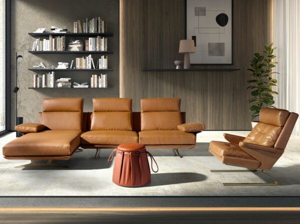 Sofá chaise longue izquierda piel marrón terracota