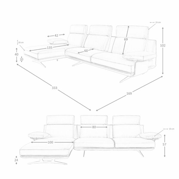 Sofá chaise longue izquierda piel marrón terracota
