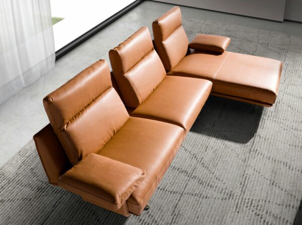 Sofá chaise longue derecha piel marrón terracota