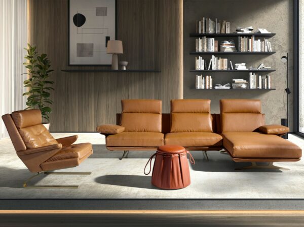 Sofá chaise longue derecha piel marrón terracota