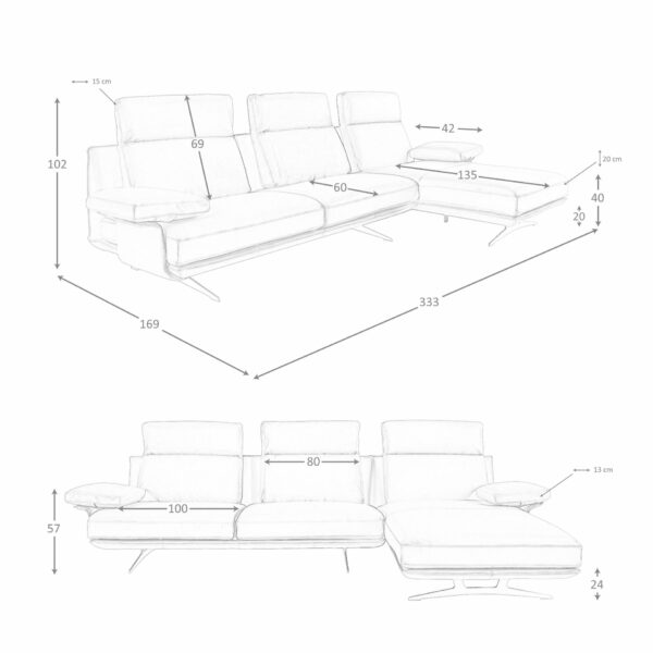 Sofá chaise longue derecha piel marrón terracota