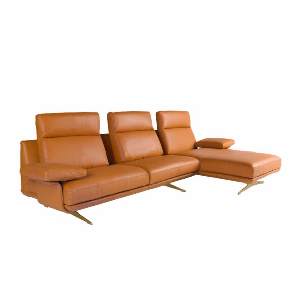 Sofá chaise longue derecha piel marrón terracota