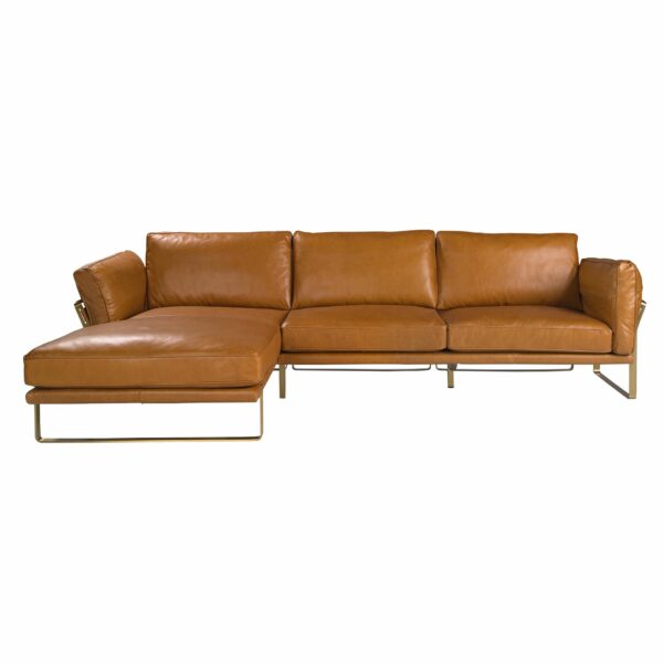Sofá chaise longue izquierda piel camel
