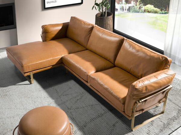 Sofá chaise longue izquierda piel camel