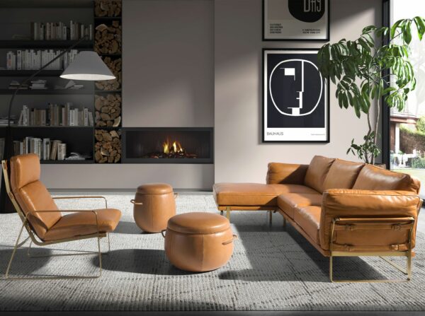 Sofá chaise longue izquierda piel camel