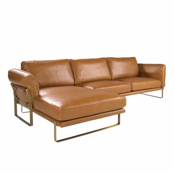 Sofá chaise longue izquierda piel camel