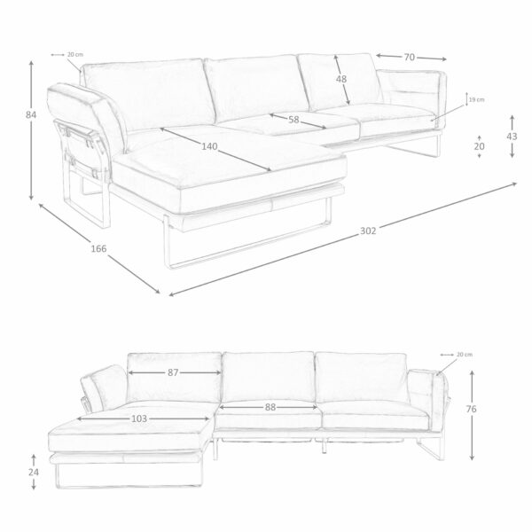 Sofá chaise longue izquierda piel camel