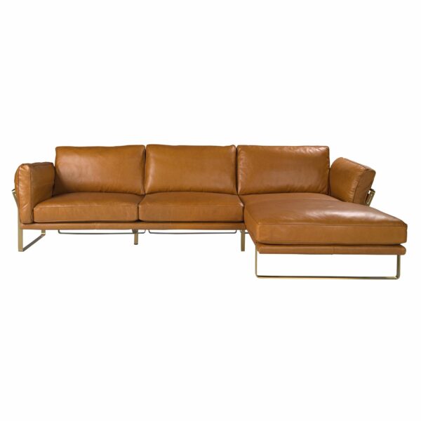 Sofá chaise longue derecha piel camel