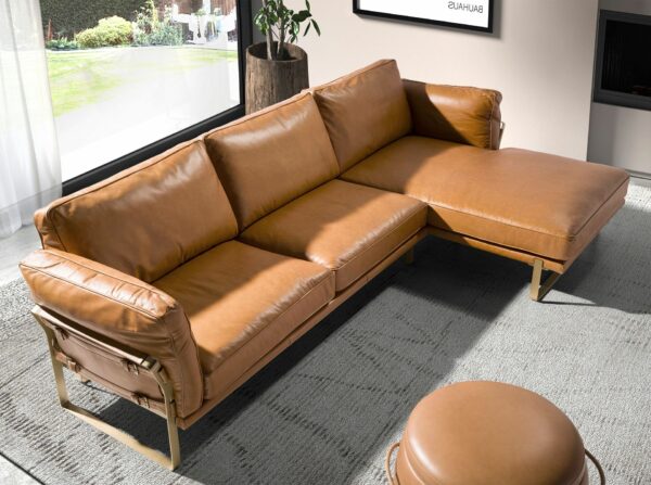 Sofá chaise longue derecha piel camel
