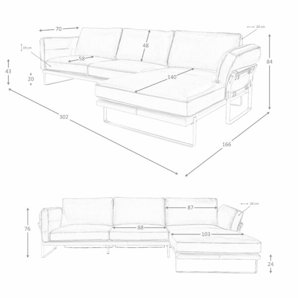 Sofá chaise longue derecha piel camel