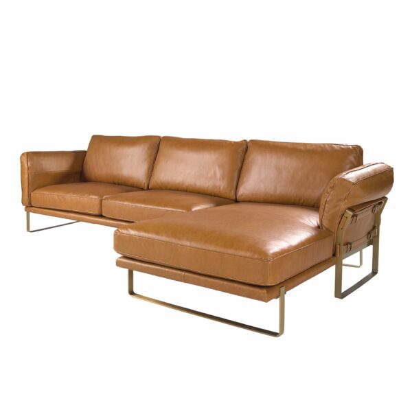 Sofá chaise longue derecha piel camel