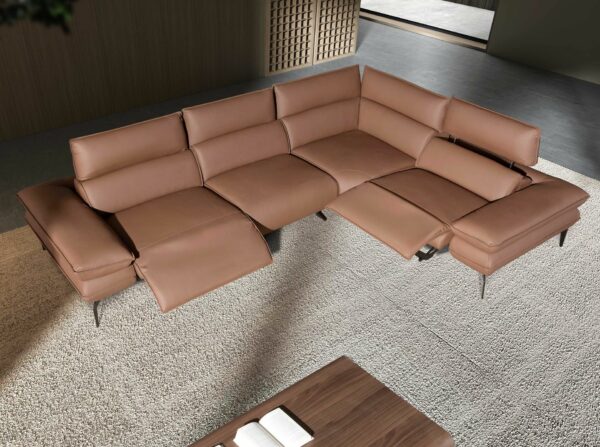Sofá rinconera relax modular piel marrón