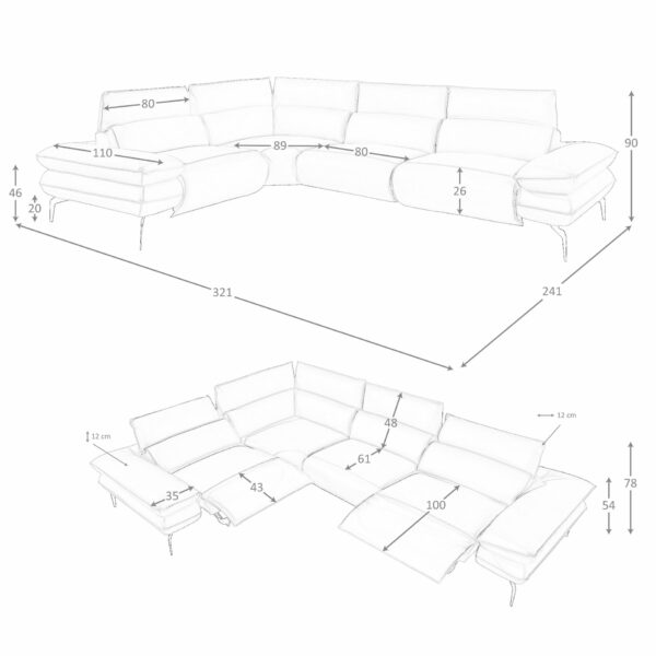 Sofá rinconera relax modular piel marrón