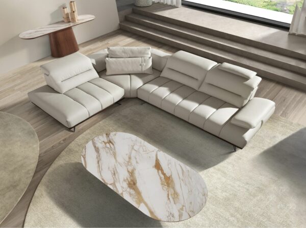 Sofá chaise longue izquierda piel gris claro