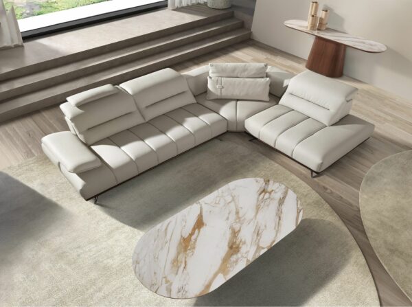 Sofá chaise longue derecha piel gris claro