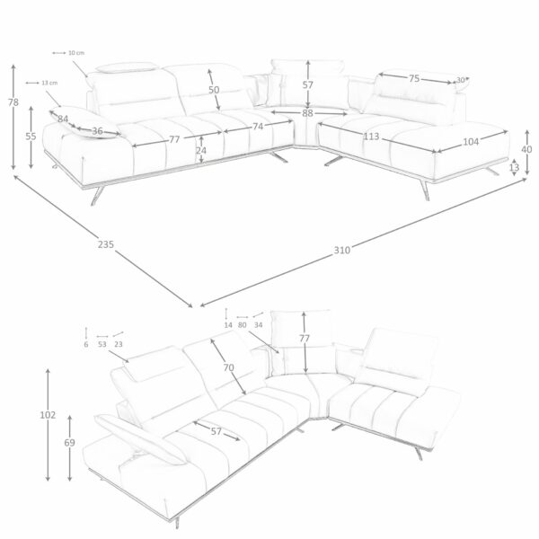 Sofá chaise longue derecha piel gris claro