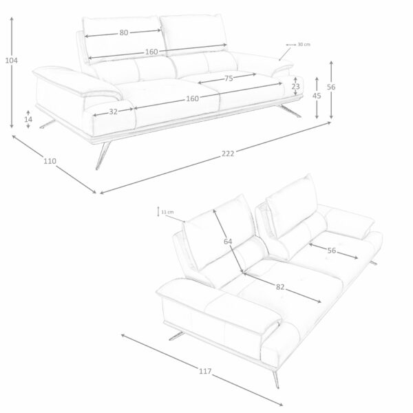 Sofá 3 plazas piel gris taupe