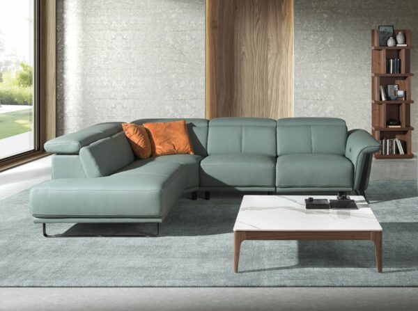 Sofá chaise longue relax izquierda piel verde turquesa