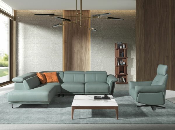 Sofá chaise longue relax izquierda piel verde turquesa