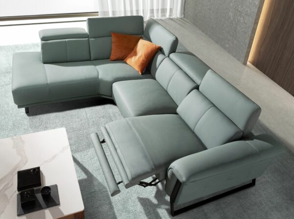 Sofá chaise longue relax izquierda piel verde turquesa