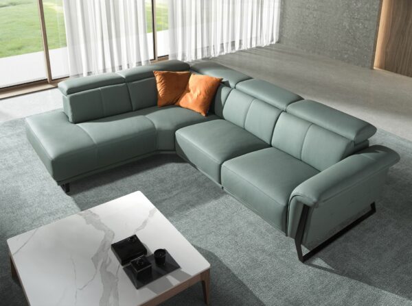 Sofá chaise longue relax izquierda piel verde turquesa