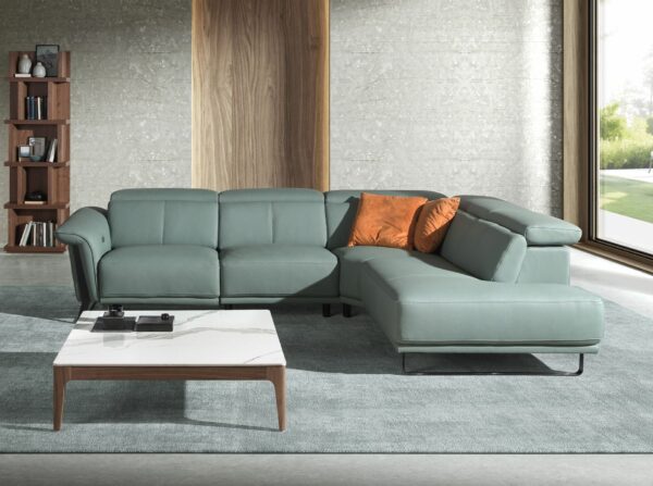 Sofá chaise longue relax derecha piel verde turquesa