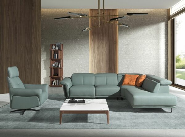Sofá chaise longue relax derecha piel verde turquesa