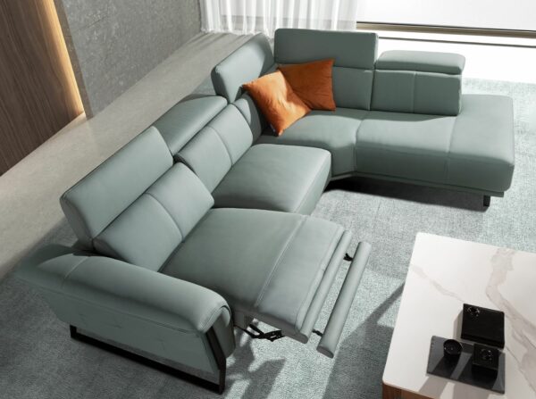 Sofá chaise longue relax derecha piel verde turquesa
