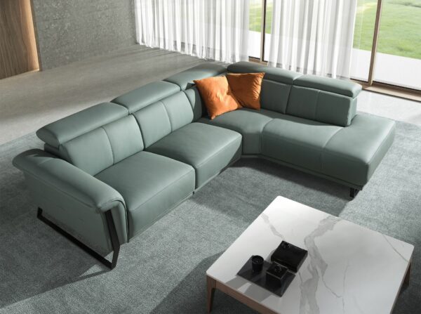 Sofá chaise longue relax derecha piel verde turquesa