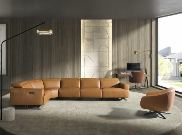 Sofá rinconera relax modular piel marrón