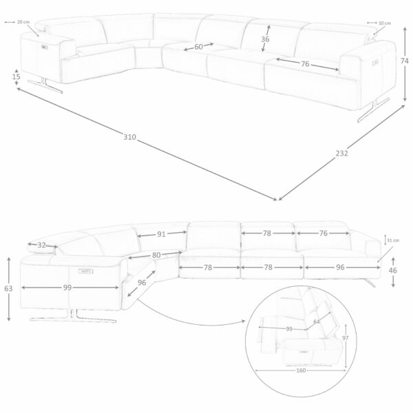 Sofá rinconera relax modular piel marrón