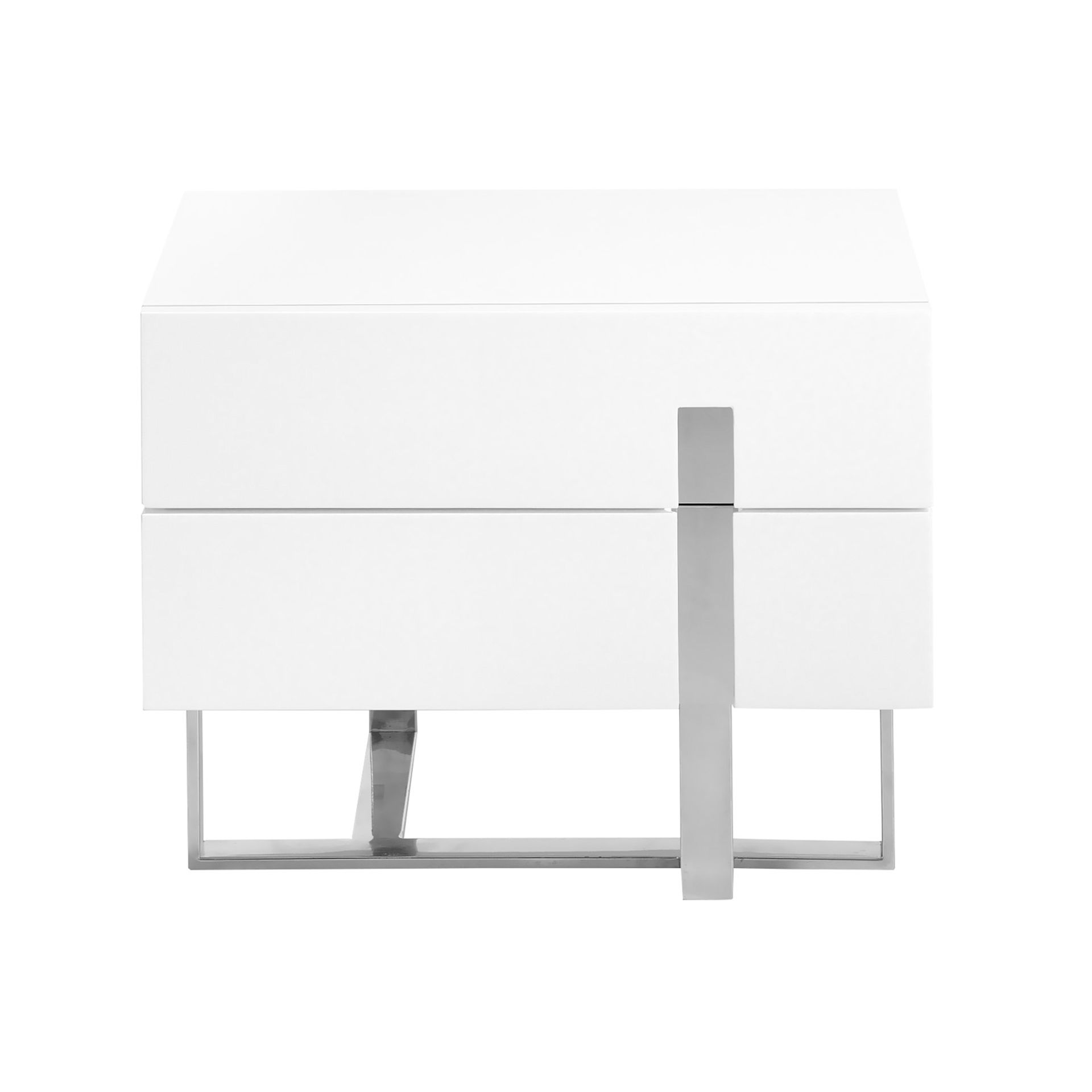 Mesita de noche madera blanco y acero cromado Mesita de noche madera blanco y acero cromado