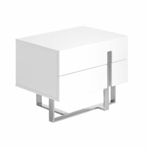 Mesita de noche madera blanco y acero cromado Mesita de noche madera blanco y acero cromado