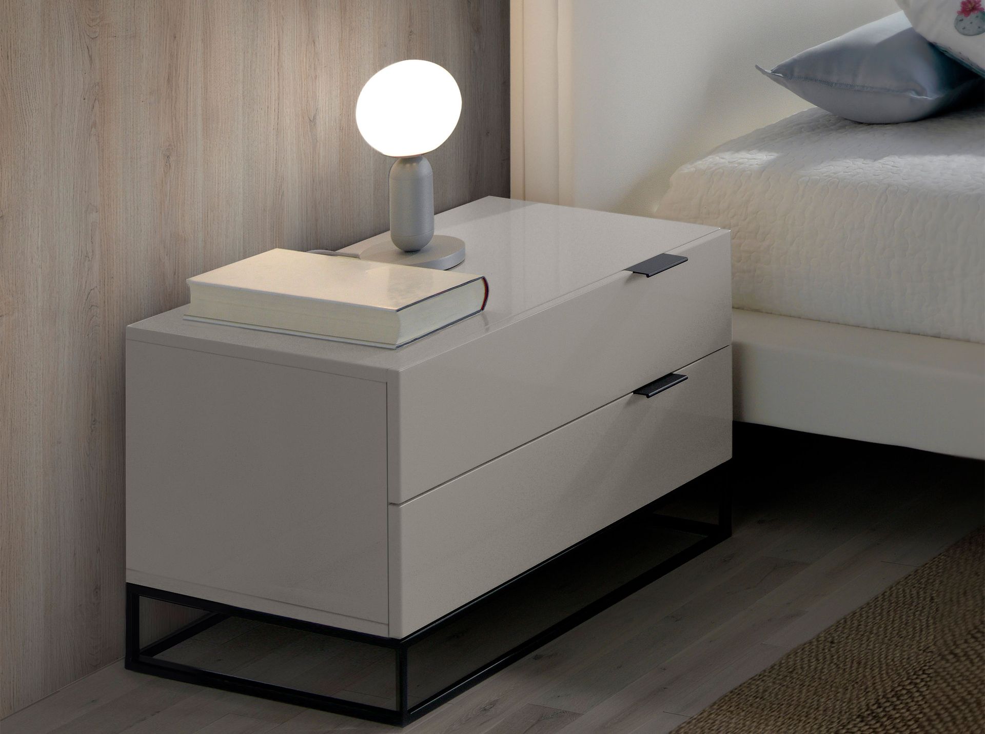 Mesita de noche madera gris y acero negro Mesita de noche madera gris y acero negro