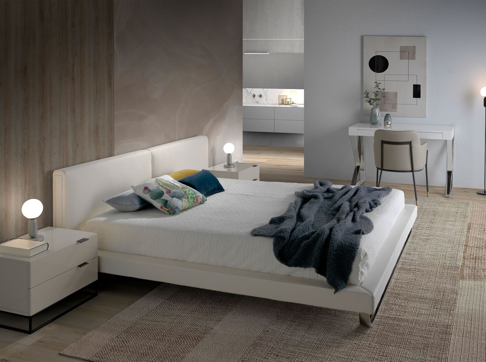 Mesita de noche madera gris y acero negro Mesita de noche madera gris y acero negro